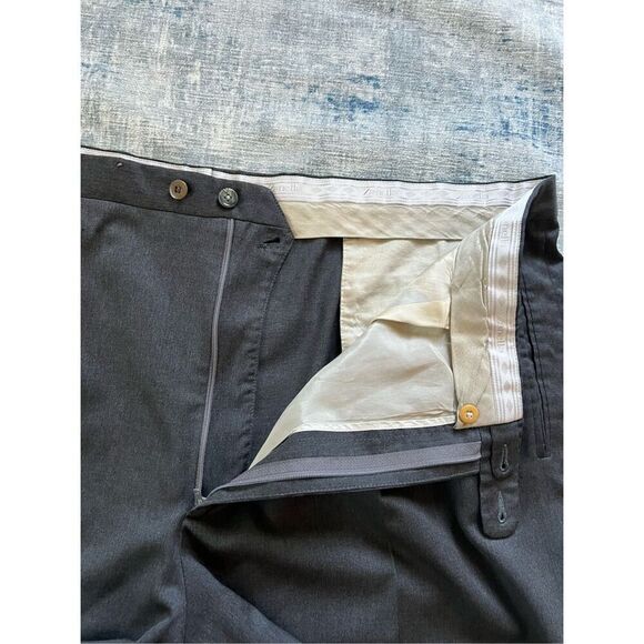Zanella Charcoal Gray Duncan Pleated Front Cuffed Hem Wool Slacks 42 x 30 - Picture 3 of 7